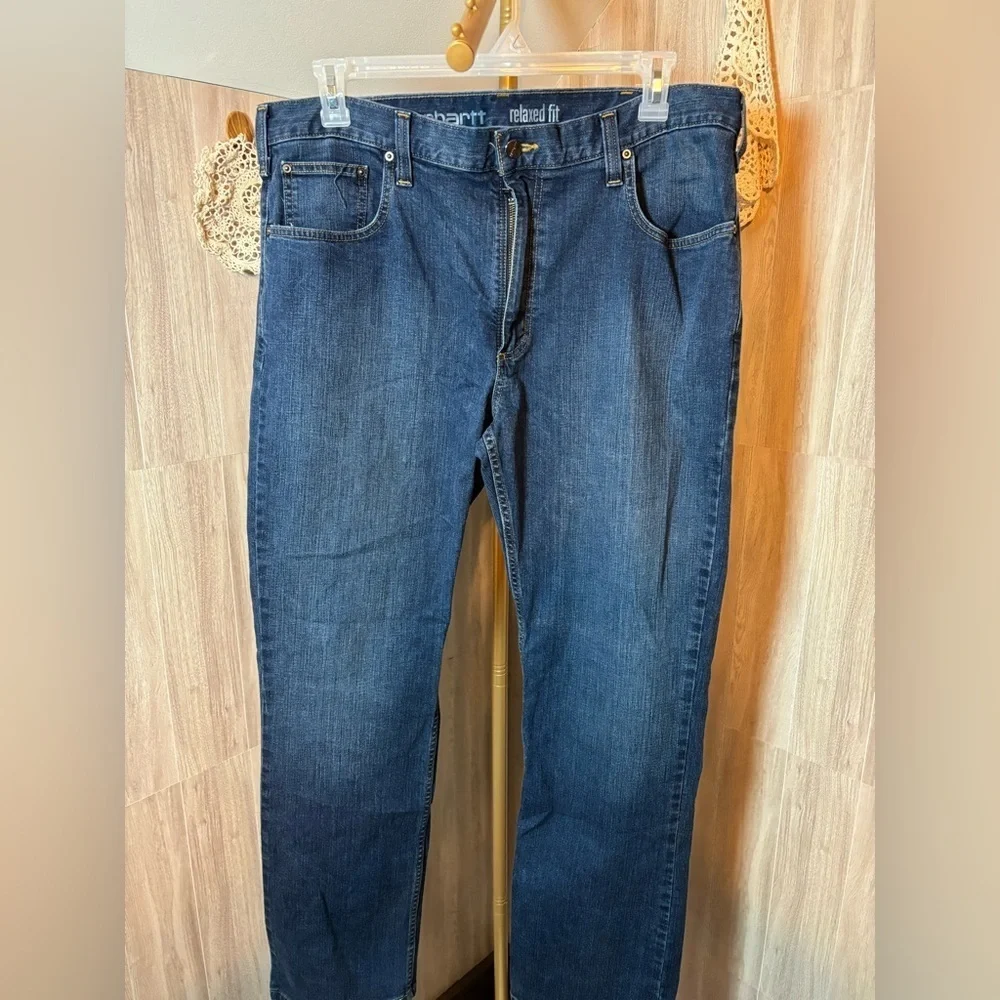 Carhartt Men's Relaxed Fit Seat and Thigh Straight Leg Blue Jeans Rugged Flex